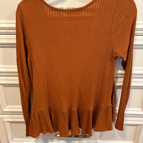Altar'd State Rust Ribbed Ruffle Blouse - Picture 2 of 2
